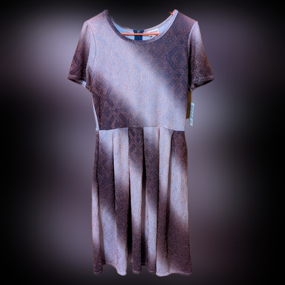 NWT LulaRoe Elegant Amelia Dress Rose Gold Diamond Pattern Pink/Plum Ombré L